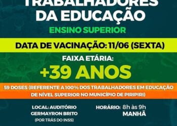 Sesam vacina nesta sexta-feira(11), professor de ensino superior, com mais de 39 anos