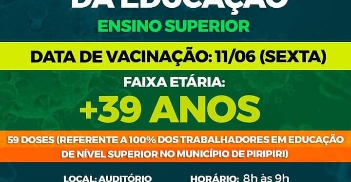 Sesam vacina nesta sexta-feira(11), professor de ensino superior, com mais de 39 anos