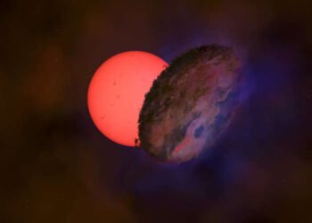 Concepção artística da estrela gigante “piscante” no centro da Via Láctea, a mais de 25 mil anos-luz.