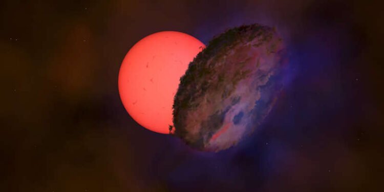 Concepção artística da estrela gigante “piscante” no centro da Via Láctea, a mais de 25 mil anos-luz.