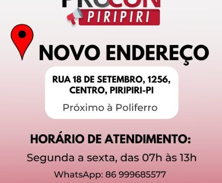 PROCON PIRIPIRI está funcionando em novo endereço!
