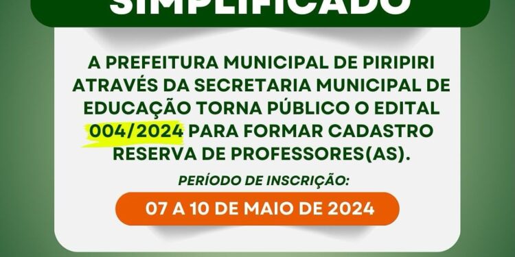 SEDUC de Piripiri realiza Processo Seletivo Simplificado
