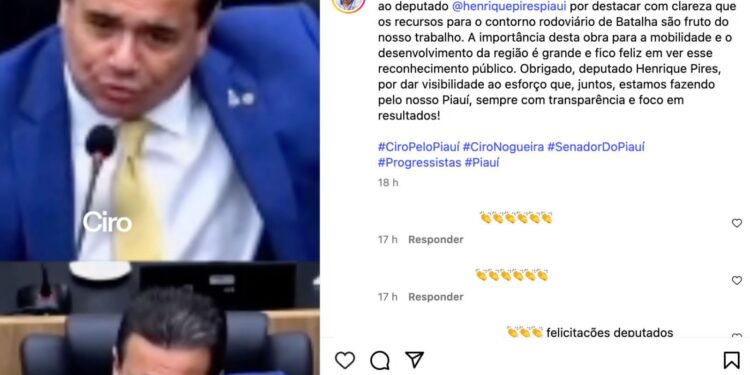 Ciro Nogueira agradece deputado Henrique Pires após corrigir Georgiano sobre retomada de obra em Batalha-PI