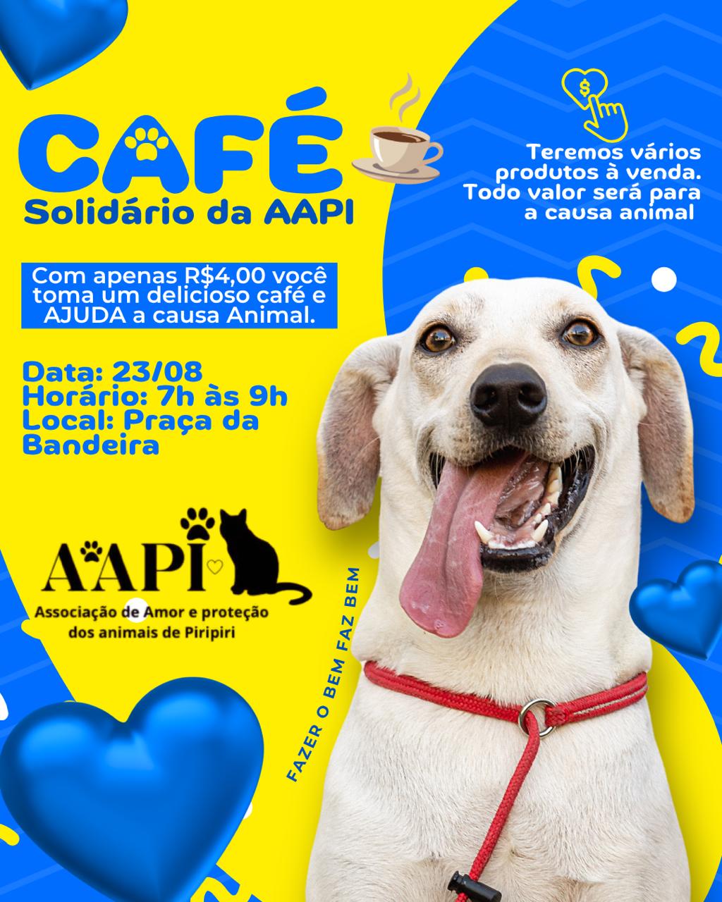 AAPI promove neste domingo Café Solidário em prol da causa animal em Piripiri