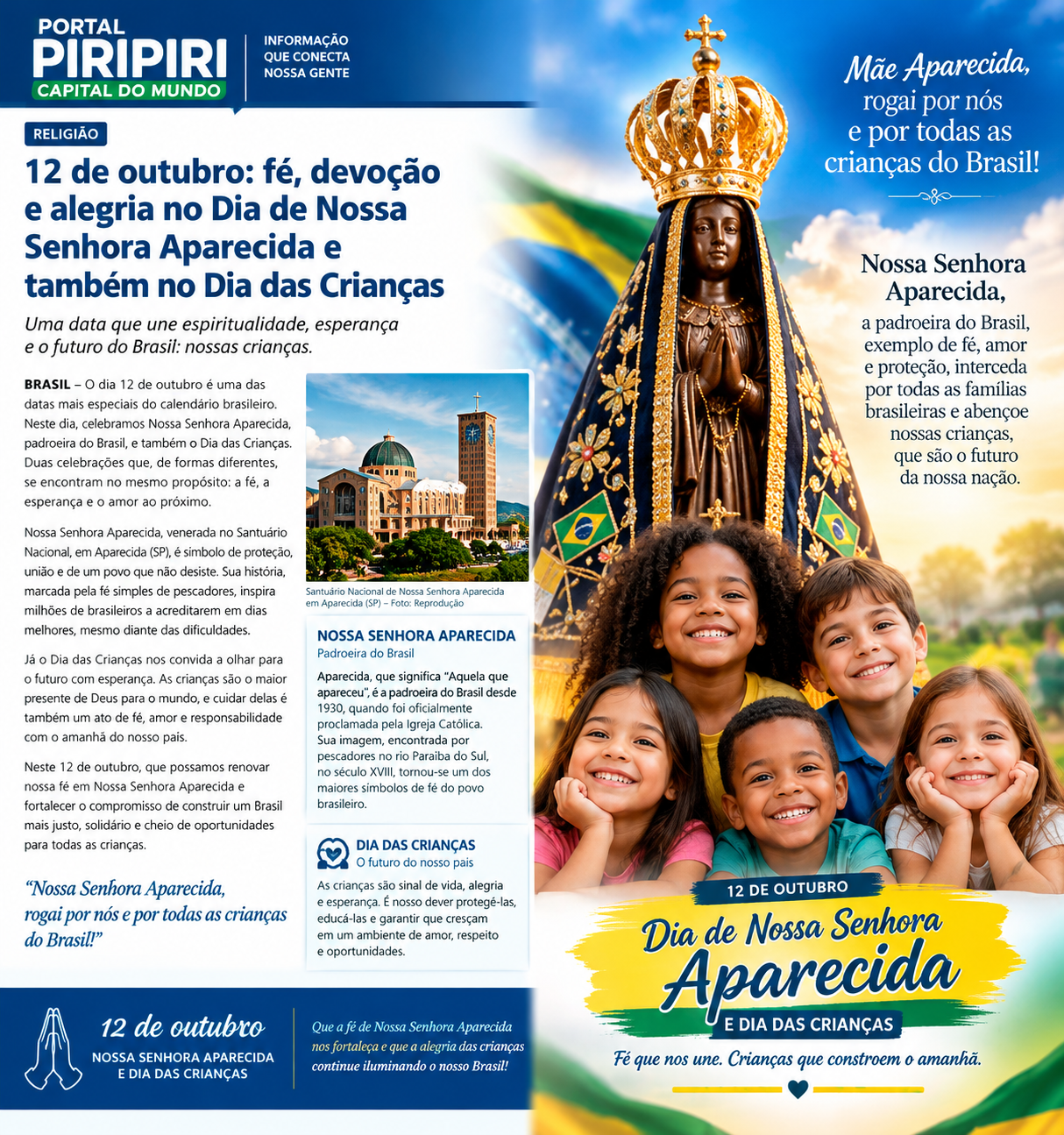 12 DE OUTUBRO — UM DIA DE FÉ, AMOR E ESPERANÇA! 🙏💙